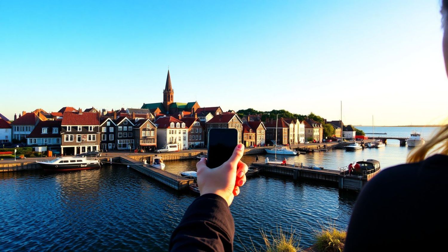 Visitor exploring a coastal town